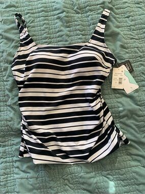 Swim Solutions Black & White Striped Camisole Tankini Top